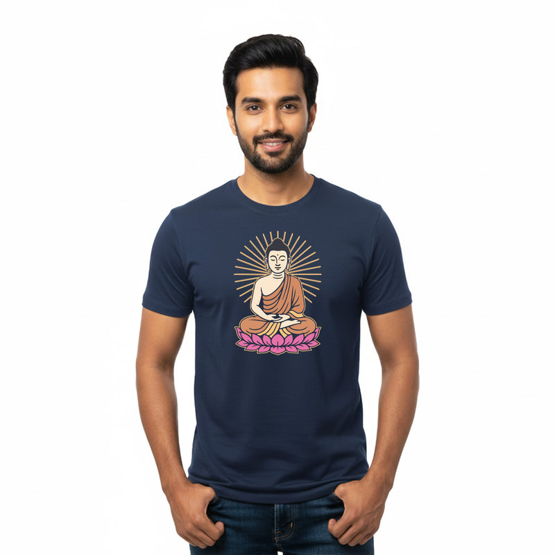 BestyPop Men’s Graphic Print Round Neck T-Shirt- Buddha (170 GSM single jersey)