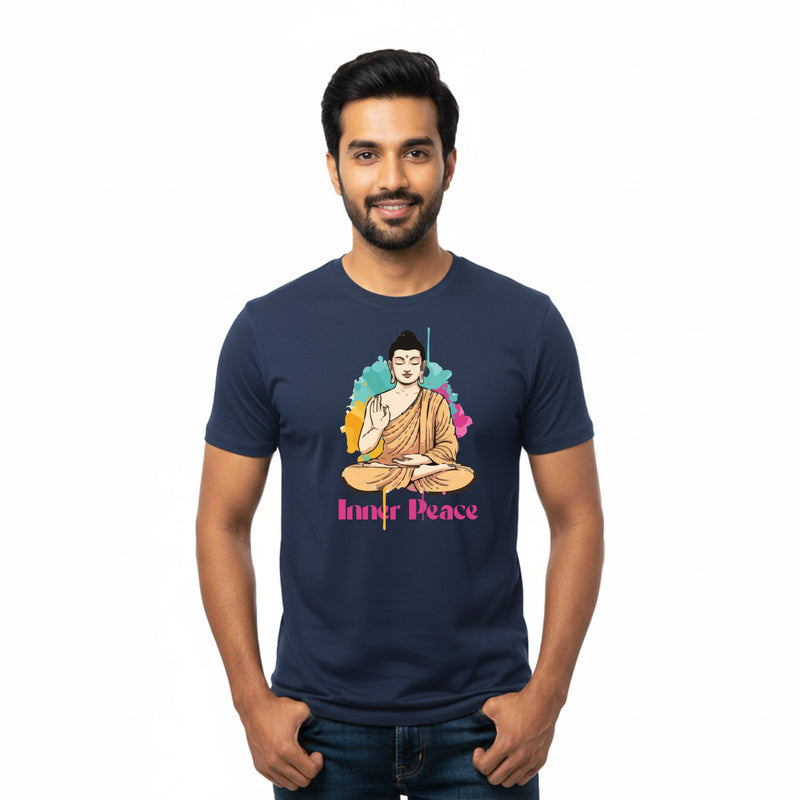 BestyPop Men’s Graphic Print Round Neck T-Shirt- Buddha (170 GSM single jersey)