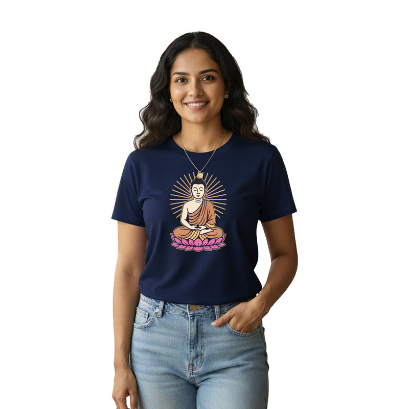 BestyPop Women’s Graphic Print Round Neck T-Shirt- Buddha (170 GSM single jersey)