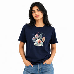 Dog Lover's Round Neck T-Shirts For Women - Paws Love Happiness - (170 GSM) single jersey