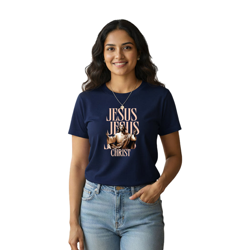 BestyPop Women’s Graphic Print Round Neck T-Shirt-Jesus(170 GSM single jersey)