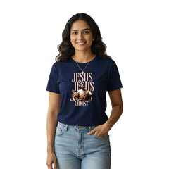 BestyPop Women’s Graphic Print Round Neck T-Shirt-Jesus(170 GSM single jersey)