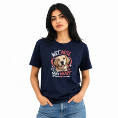 Dog Lover's Round Neck T-Shirts For Women - Big Heart - (170 GSM) single jersey