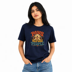 Dog Lover's Round Neck T-Shirts For Women - Happy Paws - (170 GSM) single jersey