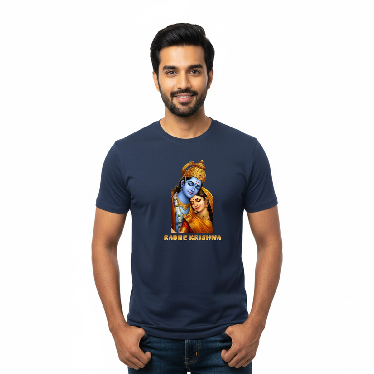BestyPop Men’s Graphic Print Round Neck T-Shirt- Krishna (170 GSM single jersey)