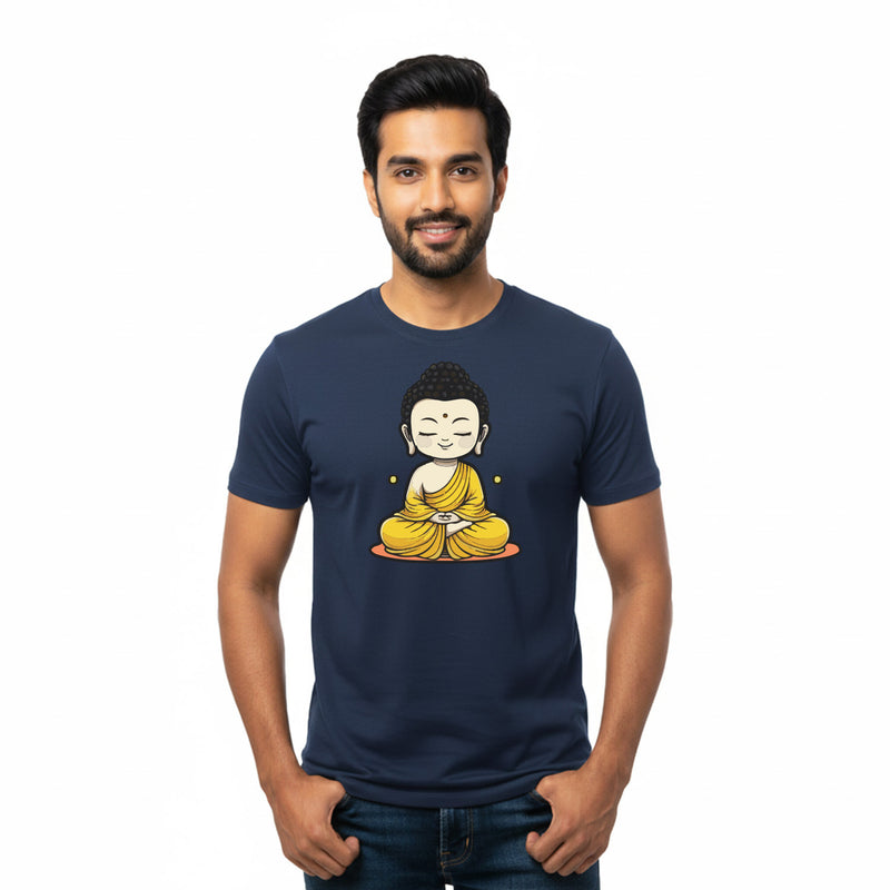 BestyPop Men’s Graphic Print Round Neck T-Shirt- Buddha (170 GSM single jersey)