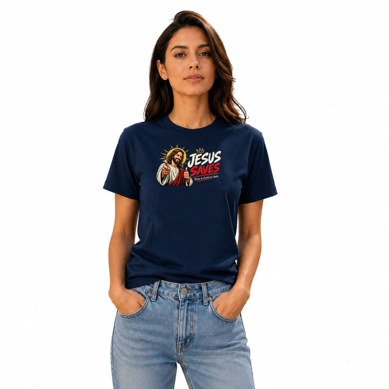 Freethinker | Arif Women's Jesus Save Us Crew Neck T-Shirt - (170 GSM single jersey)