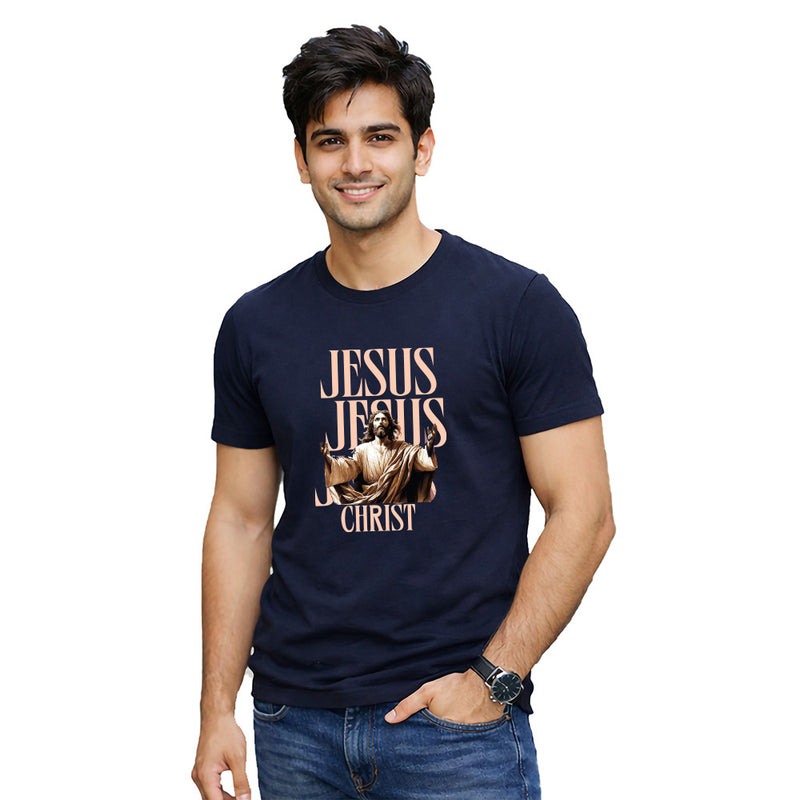 BestyPop Men’s Graphic Print Round Neck T-Shirt-Jesus(170 GSM single jersey)