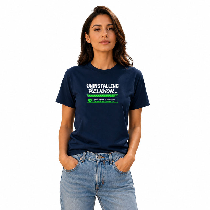 Freethinker | Arif Women's Uninstalling Religion Crew Neck T-Shirt - (170 GSM single jersey)