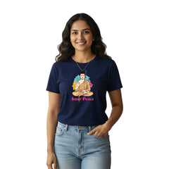 BestyPop Women’s Graphic Print Round Neck T-Shirt- Buddha (170 GSM single jersey)