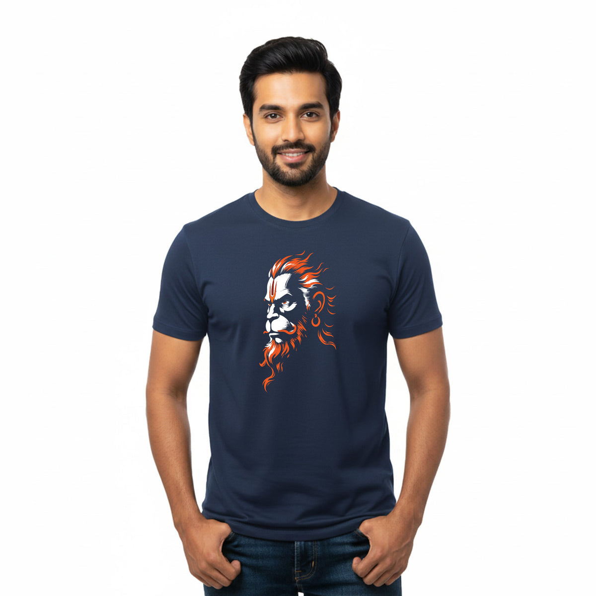 BestyPop Men’s Graphic Print Round Neck T-Shirt- Hanuman (170 GSM single jersey)