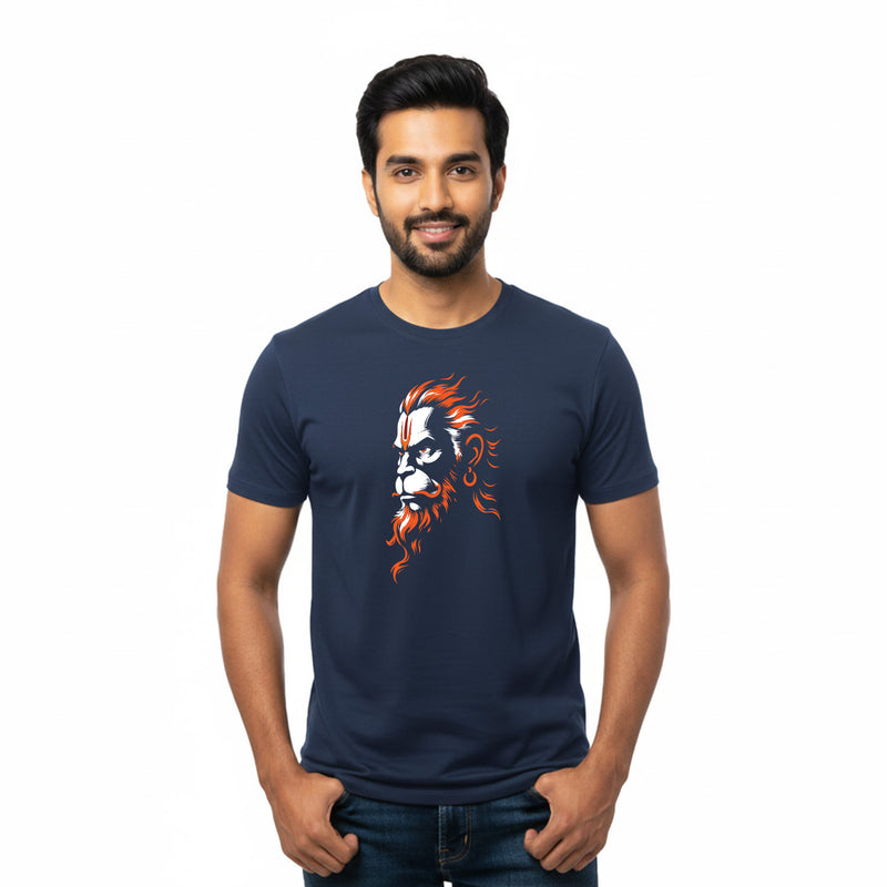 BestyPop Men’s Graphic Print Round Neck T-Shirt- Hanuman (170 GSM single jersey)