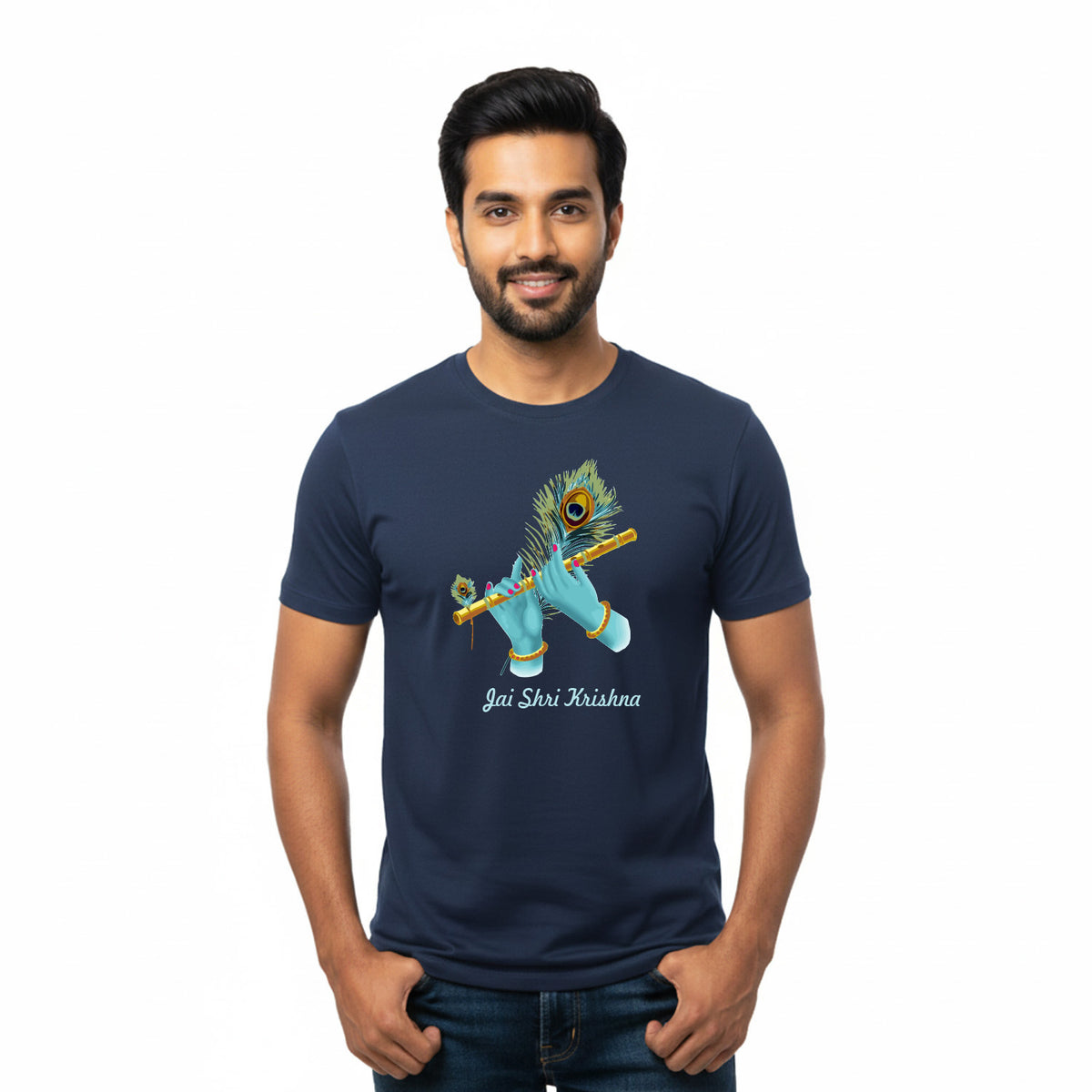 BestyPop Men’s Graphic Print Round Neck T-Shirt- Krishna (170 GSM single jersey)