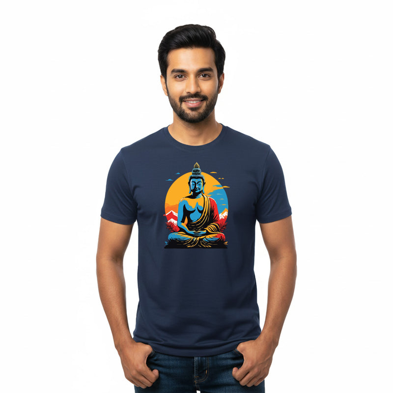 BestyPop Men’s Graphic Print Round Neck T-Shirt- Buddha (170 GSM single jersey)
