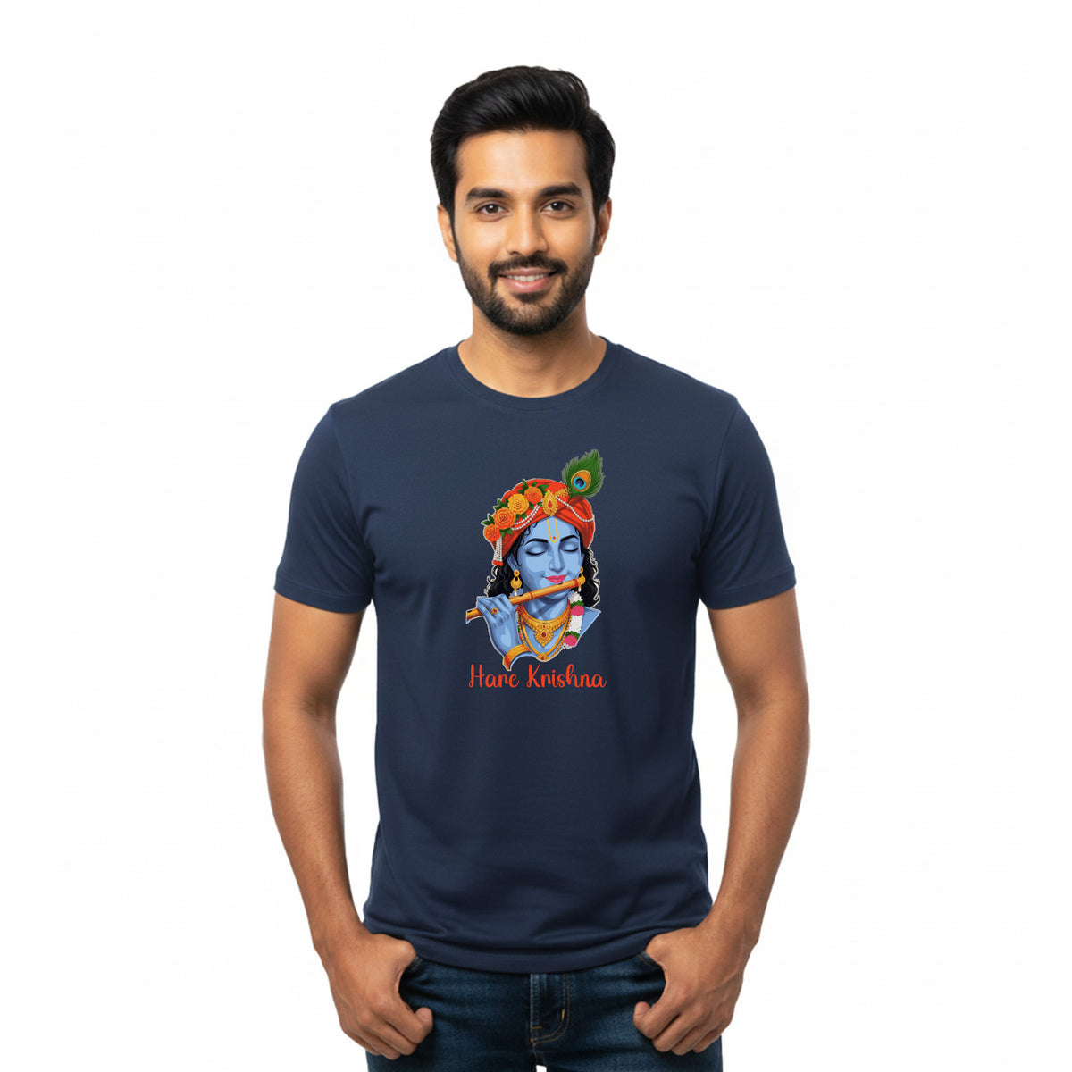 BestyPop Men’s Graphic Print Round Neck T-Shirt- Krishna (170 GSM single jersey)