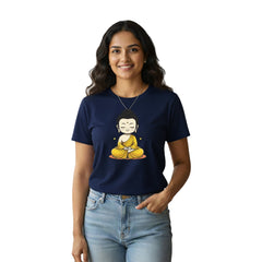 BestyPop Women’s Graphic Print Round Neck T-Shirt- Buddha (170 GSM single jersey)