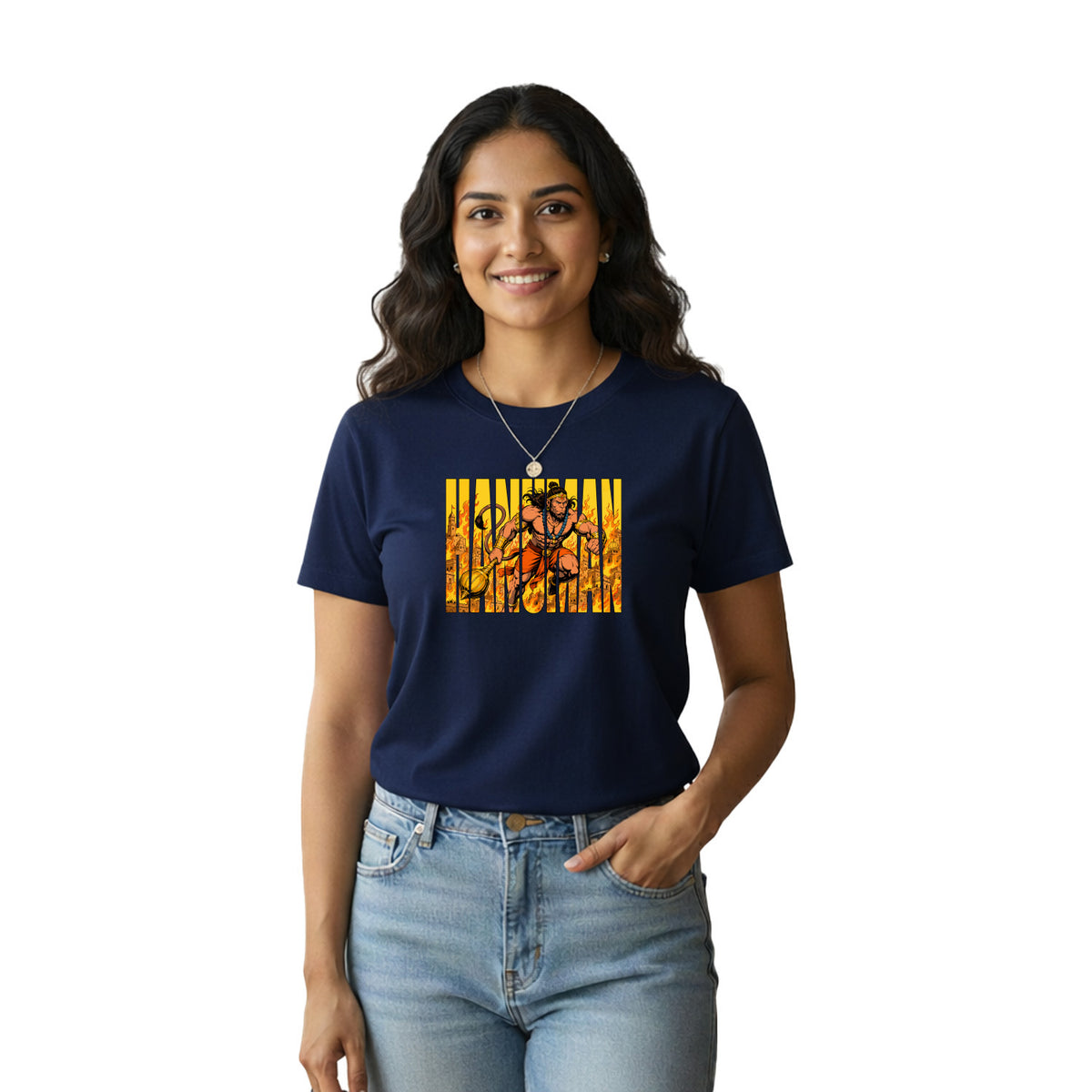 BestyPop Women’s Graphic Print Round Neck T-Shirt- Hanuman(170 GSM single jersey)