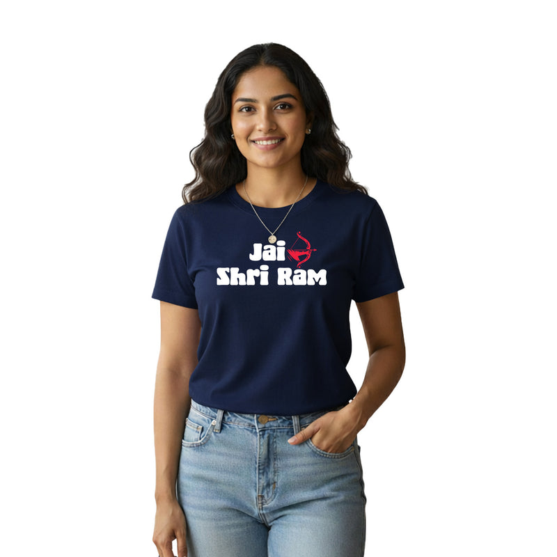 BestyPop Women’s Graphic Print Round Neck T-Shirt- Jai Shree Ram (170 GSM single jersey)