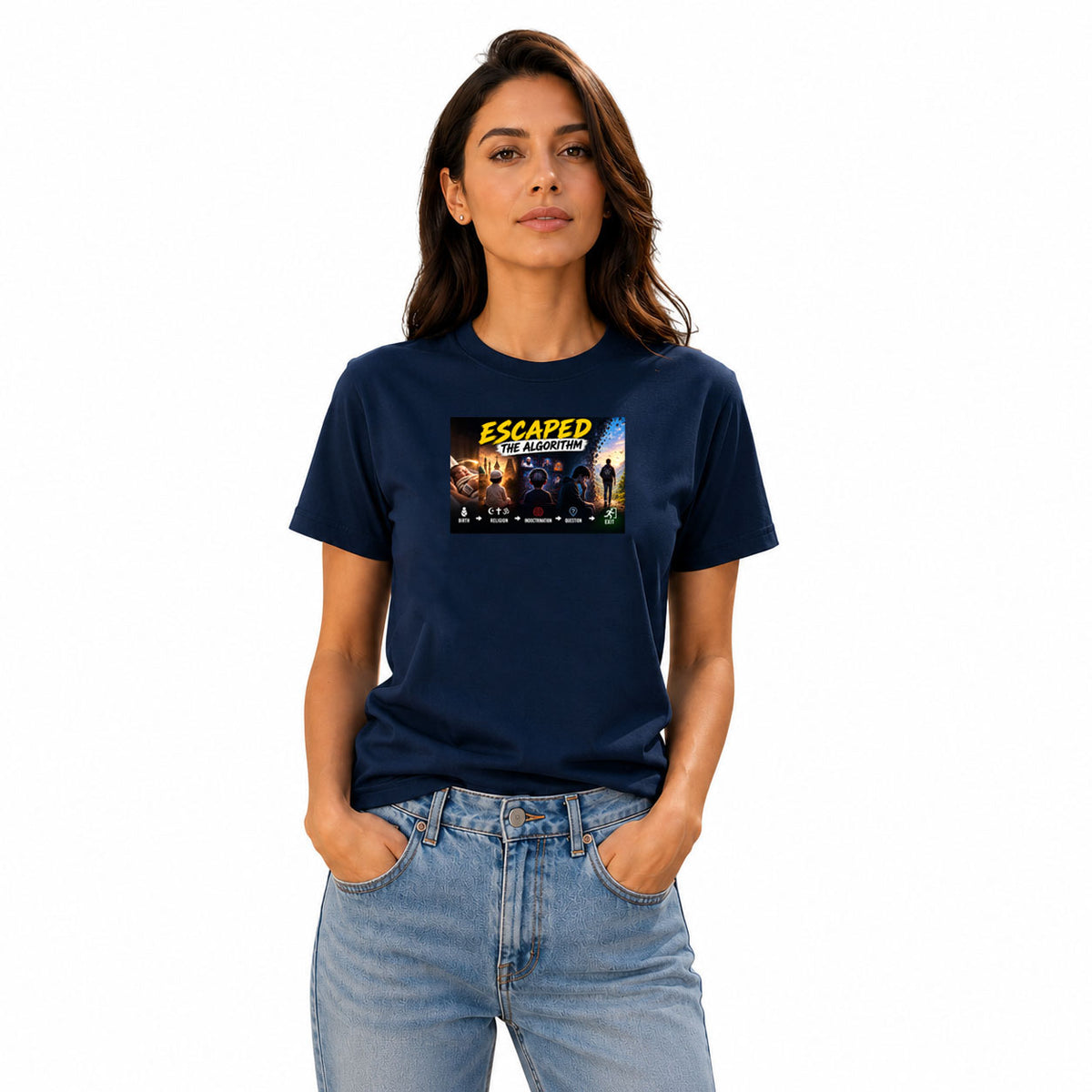 Freethinker | Arif Women's Escaped The Algorithm Neck T-Shirt - (170 GSM single jersey)