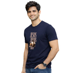 BestyPop Men’s Graphic Print Round Neck T-Shirt-Jesus(170 GSM single jersey)