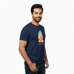 BestyPop Men’s Graphic Print Round Neck T-Shirt- Buddha (170 GSM single jersey)