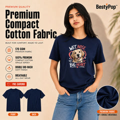 Dog Lover's Round Neck T-Shirts For Women - Big Heart - (170 GSM) single jersey