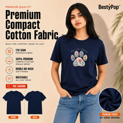 Dog Lover's Round Neck T-Shirts For Women - Paws Love Happiness - (170 GSM) single jersey