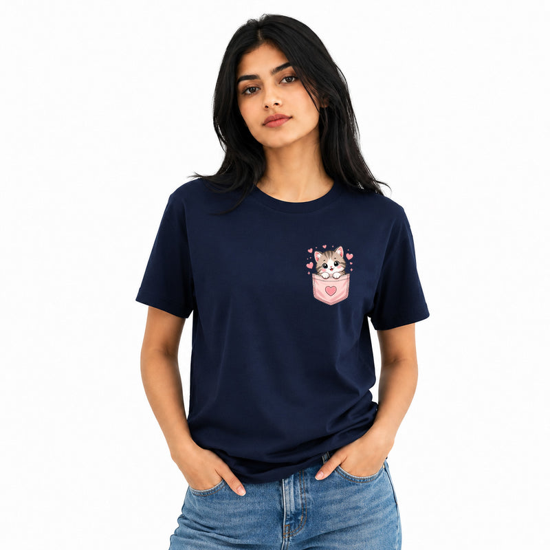 Cat Lover's Round Neck T-Shirts For Women - Meow - (170 GSM) single jersey