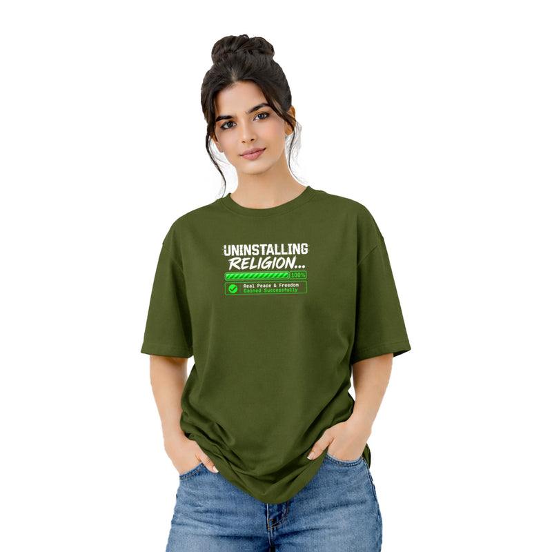Freethinker | Arif Women's Uninstalling Religion  Crew neck Oversized T-Shirt - (225 GSM heavyweight fabric)