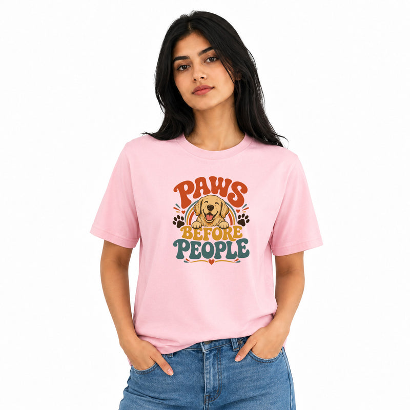 Dog Lover's Round Neck T-Shirts For Women - Happy Paws - (170 GSM) single jersey