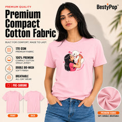 Dog Lover's Round Neck T-Shirts For Women - Paws Love - (170 GSM) single jersey