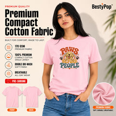 Dog Lover's Round Neck T-Shirts For Women - Happy Paws - (170 GSM) single jersey