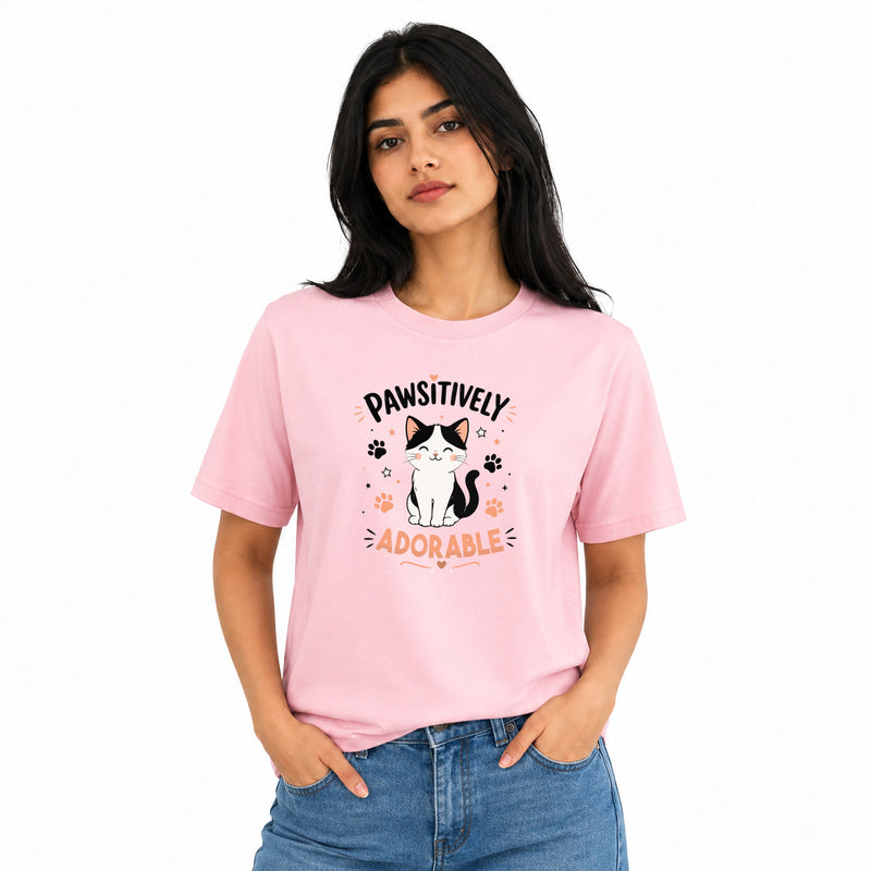 Cat Lover's Round Neck T-Shirts For Women - Pawsitively - (170 GSM) single jersey