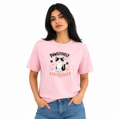 Cat Lover's Round Neck T-Shirts For Women - Pawsitively - (170 GSM) single jersey
