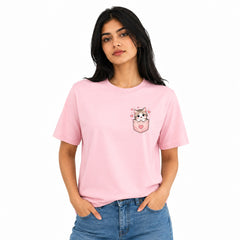 Cat Lover's Round Neck T-Shirts For Women - Meow - (170 GSM) single jersey