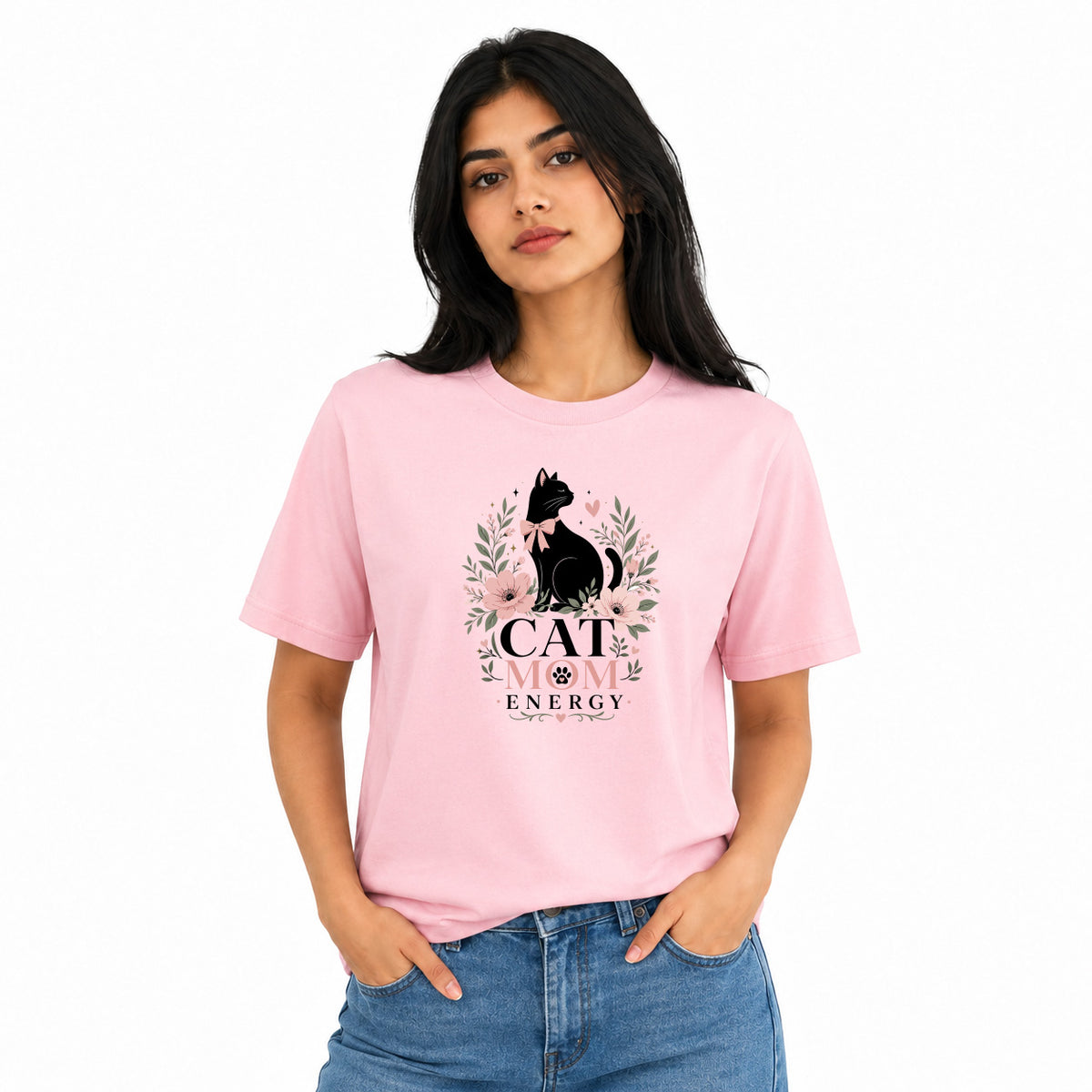 Cat Lover's Round Neck T-Shirts For Women - Cat Mom - (170 GSM) single jersey