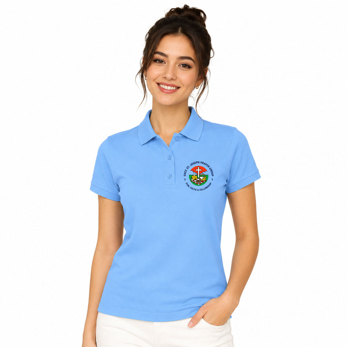 SACC St. Joseph Prayer Group Women Polo – Luke 1:37 T-Shirt (250 GSM)