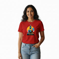 BestyPop Women’s Graphic Print Round Neck T-Shirt- Buddha (170 GSM single jersey)