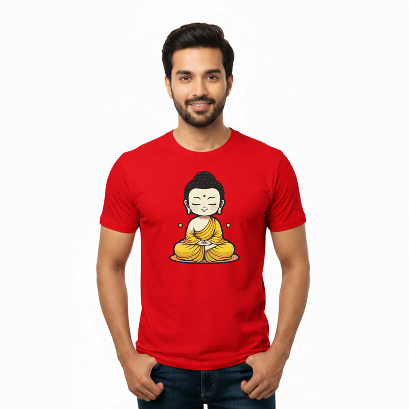 BestyPop Men’s Graphic Print Round Neck T-Shirt- Buddha (170 GSM single jersey)