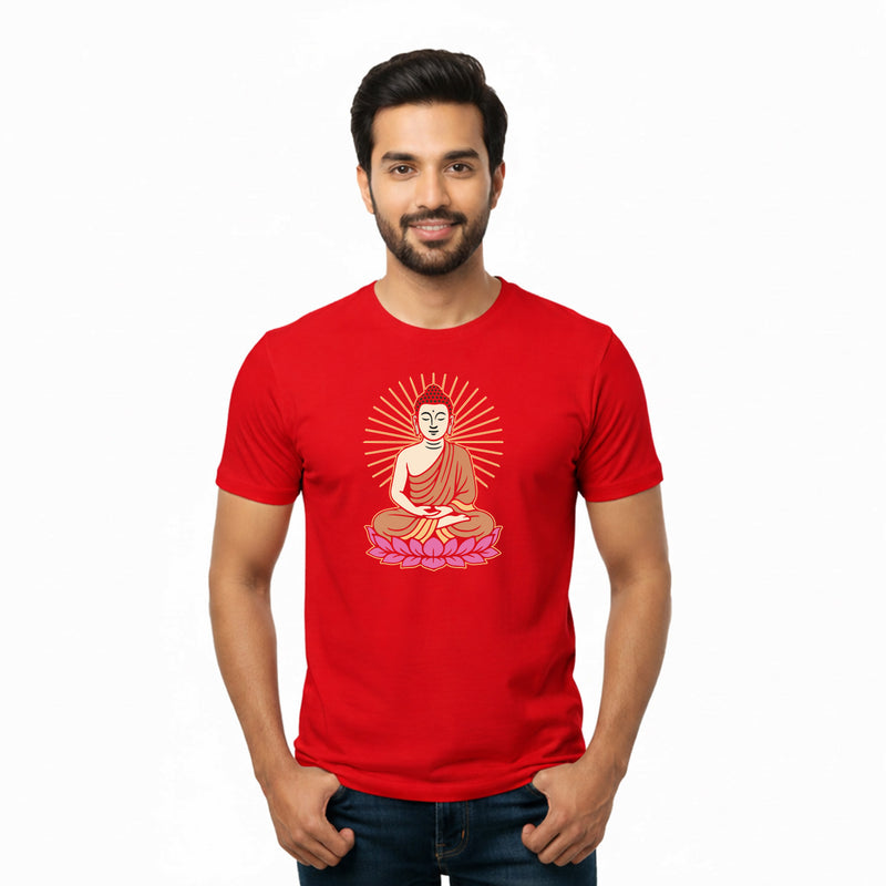 BestyPop Men’s Graphic Print Round Neck T-Shirt- Buddha (170 GSM single jersey)