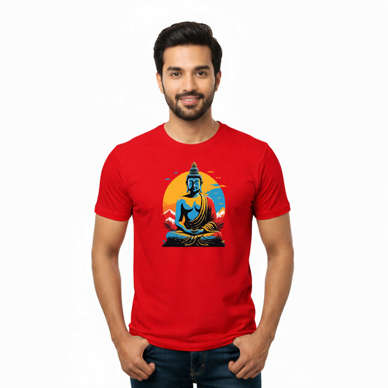 BestyPop Men’s Graphic Print Round Neck T-Shirt- Buddha (170 GSM single jersey)