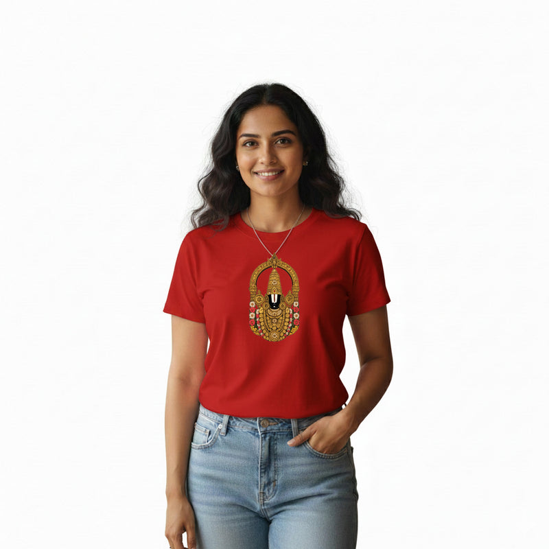 BestyPop Women’s Graphic Print Round Neck T-Shirt-Thirupathi Balaji (170 GSM single jersey)