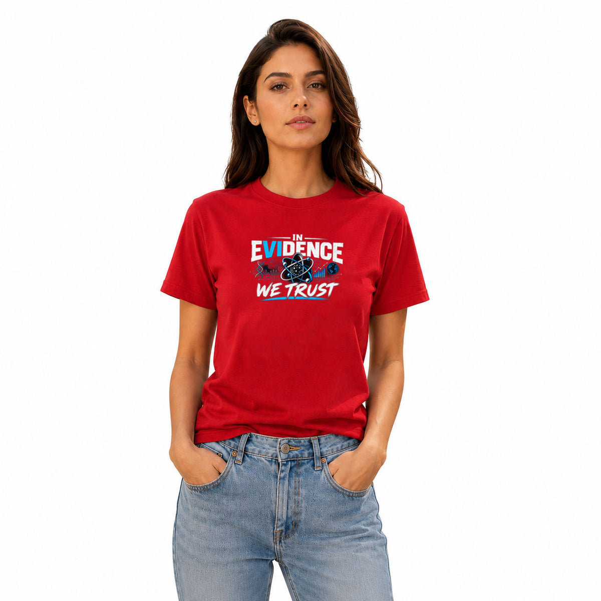 Freethinker | Arif Women's Evidence We Trust Crew Neck T-Shirt - (170 GSM single jersey)