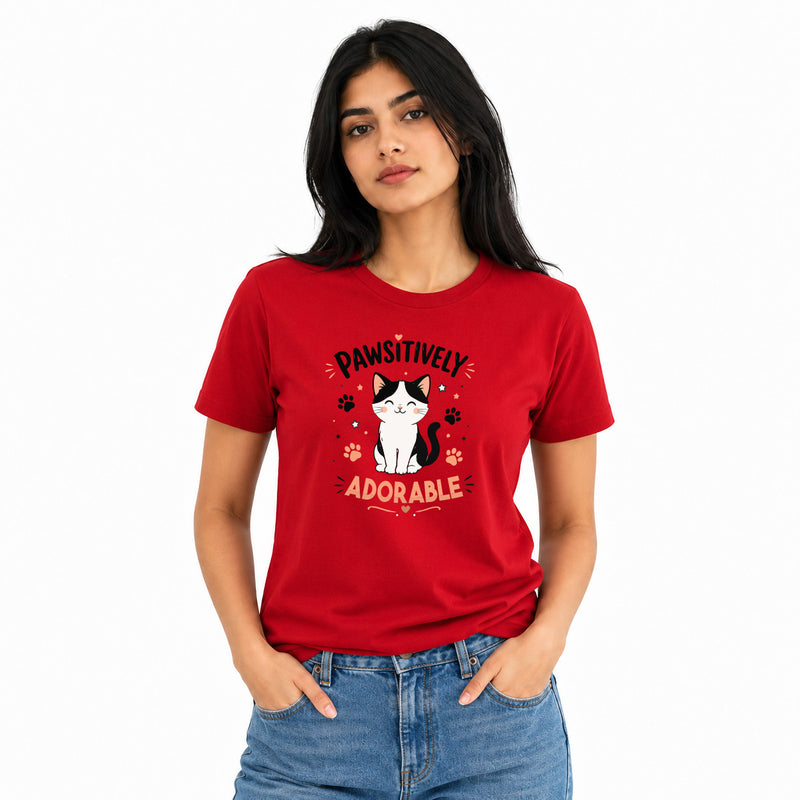 Cat Lover's Round Neck T-Shirts For Women - Pawsitively - (170 GSM) single jersey