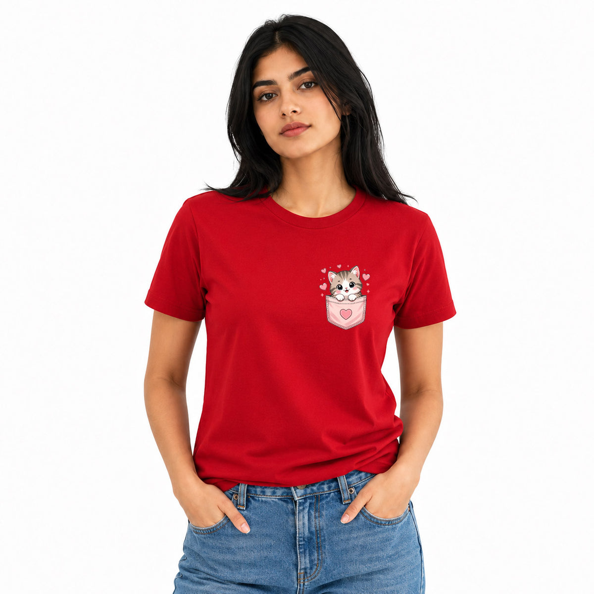 Cat Lover's Round Neck T-Shirts For Women - Meow - (170 GSM) single jersey