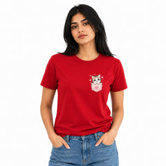 Cat Lover's Round Neck T-Shirts For Women - Meow - (170 GSM) single jersey