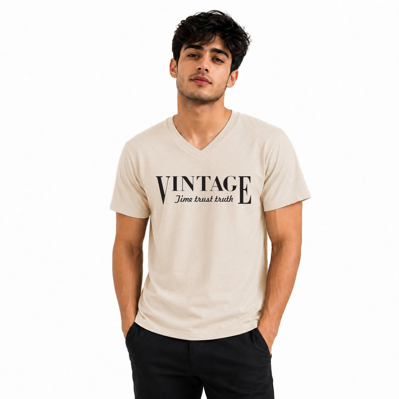 BestyPop Men’s Graphic Print V-Neck T-Shirt- 190GSM