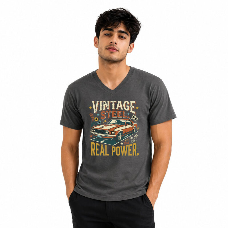 BestyPop Men’s Graphic Print V-Neck T-Shirt- 190GSM