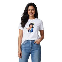 BestyPop Women’s Graphic Print Round Neck T-Shirt- Krishna (170 GSM single jersey)