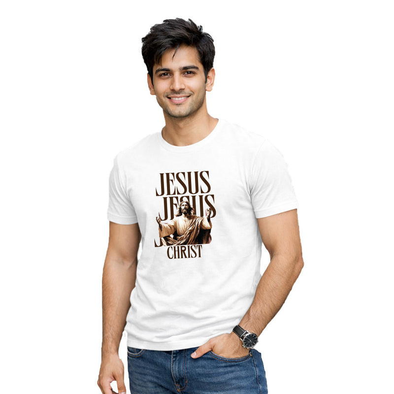 BestyPop Men’s Graphic Print Round Neck T-Shirt-Jesus(170 GSM single jersey)